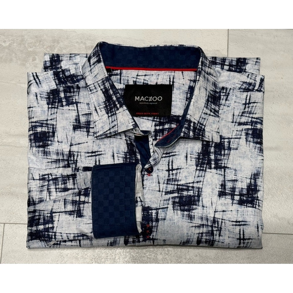 MACEOO Fibonacci Shirt Mens Sz 6/2XL Faded Denim Blue Button Up Long Sleeve